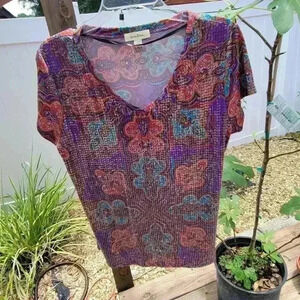 Brina & em Women's Short Sleeve Large Boho Clear Sequin Paisley Print Relaxed